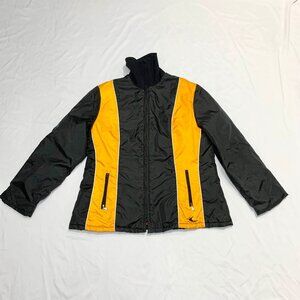 VTG 70s Ski-Doo Bombardier Snowmobile Jacket Womens Medium Black Yellow Ski Coat